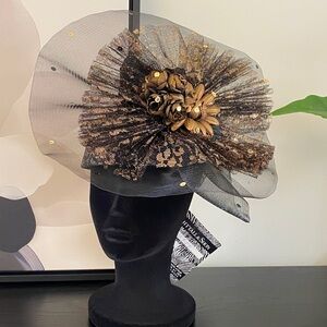 Vintage  Black and Gold Floral Fascinator